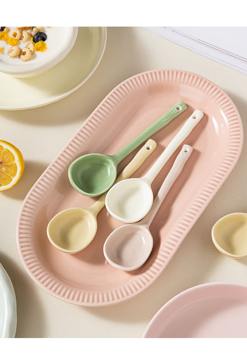 Ceramic spoon, Japanese-style cute little soup spoon, home Internet celebrity Ins-style eating spoon, high appearance level rice spoon, long-handled spoon pic 10