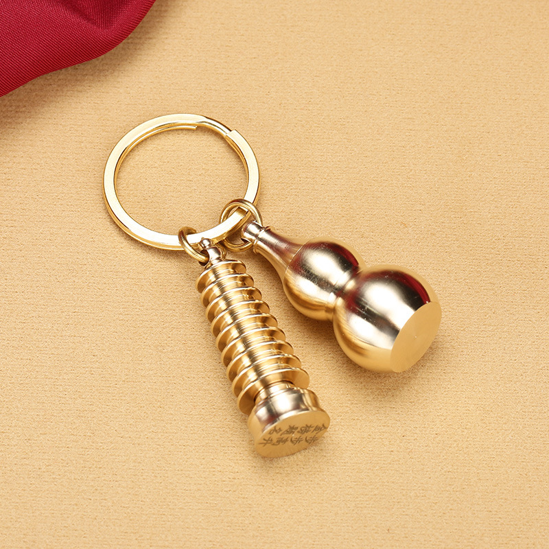 Brass open cinnabar bottle gourd keychain copper ring Wenchang Pagoda keychain small pendant wholesale pic 9