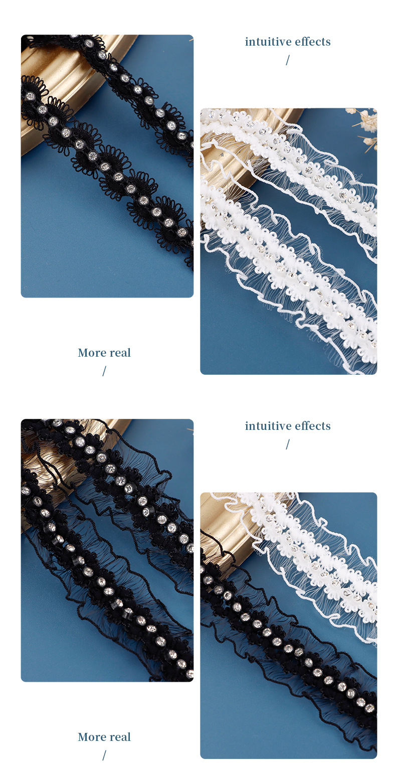 Factory direct sales of water-soluble lace clothing and wedding accessories, polyester knitted lace, white elastic lace pic 7