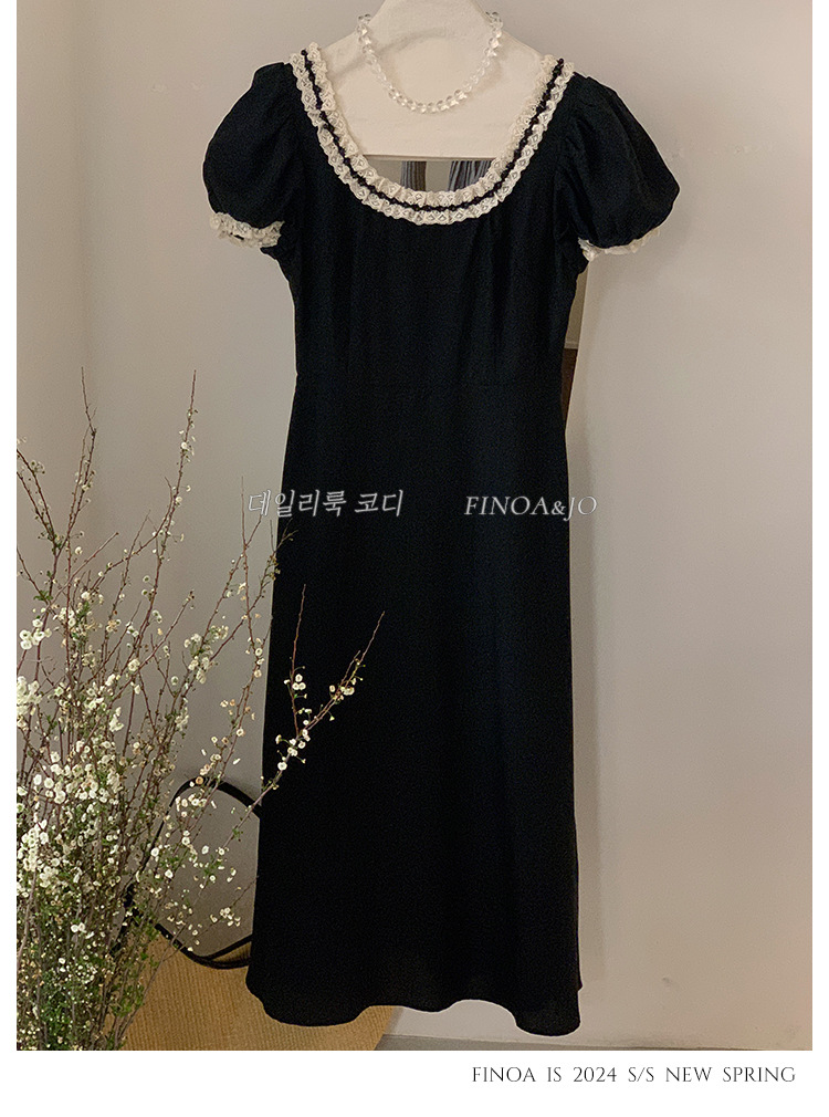 费挪 OLIVE十三行春夏新品法式优雅气质黑色蕾丝花边连衣裙2166详情18