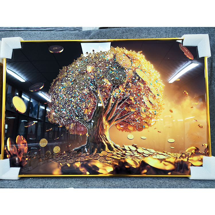 发财树晶瓷铝合金镶钻画装饰画客厅沙发背景墙壁画现代轻奢挂画芯详情5