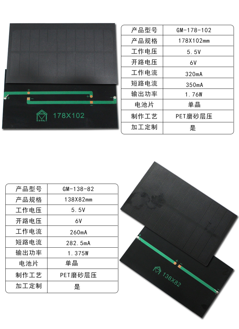 太阳能电池板PET磨砂层压单晶硅多晶硅太阳能充电板6V光伏发电板详情4