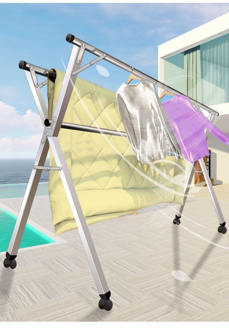 Stainless steel clothes drying rack, floor-standing folding double-pole balcony hanging rack, indoor and outdoor clothes drying rack, X-shaped telescopic clothes drying pole pic 12