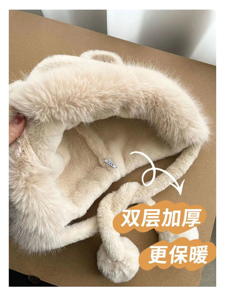冬天可爱小熊毛绒针织帽加绒护耳帽子女保暖防寒毛绒帽带毛球新款详情20