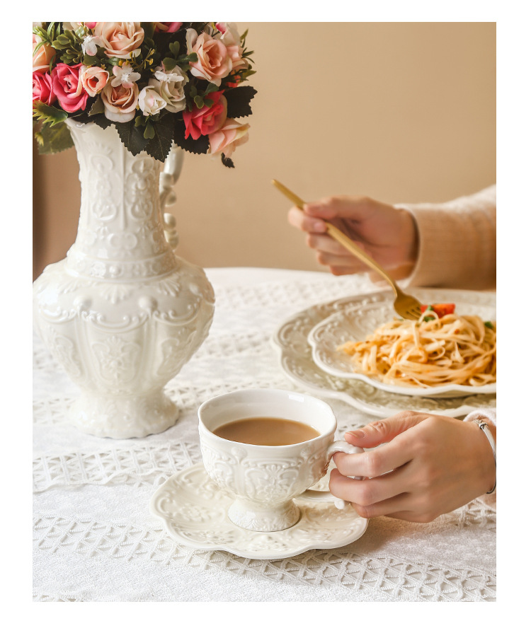 Retro coffee cup, embossed household ceramic cup and pot, court-style tableware, ceramic afternoon tea cup set pic 9
