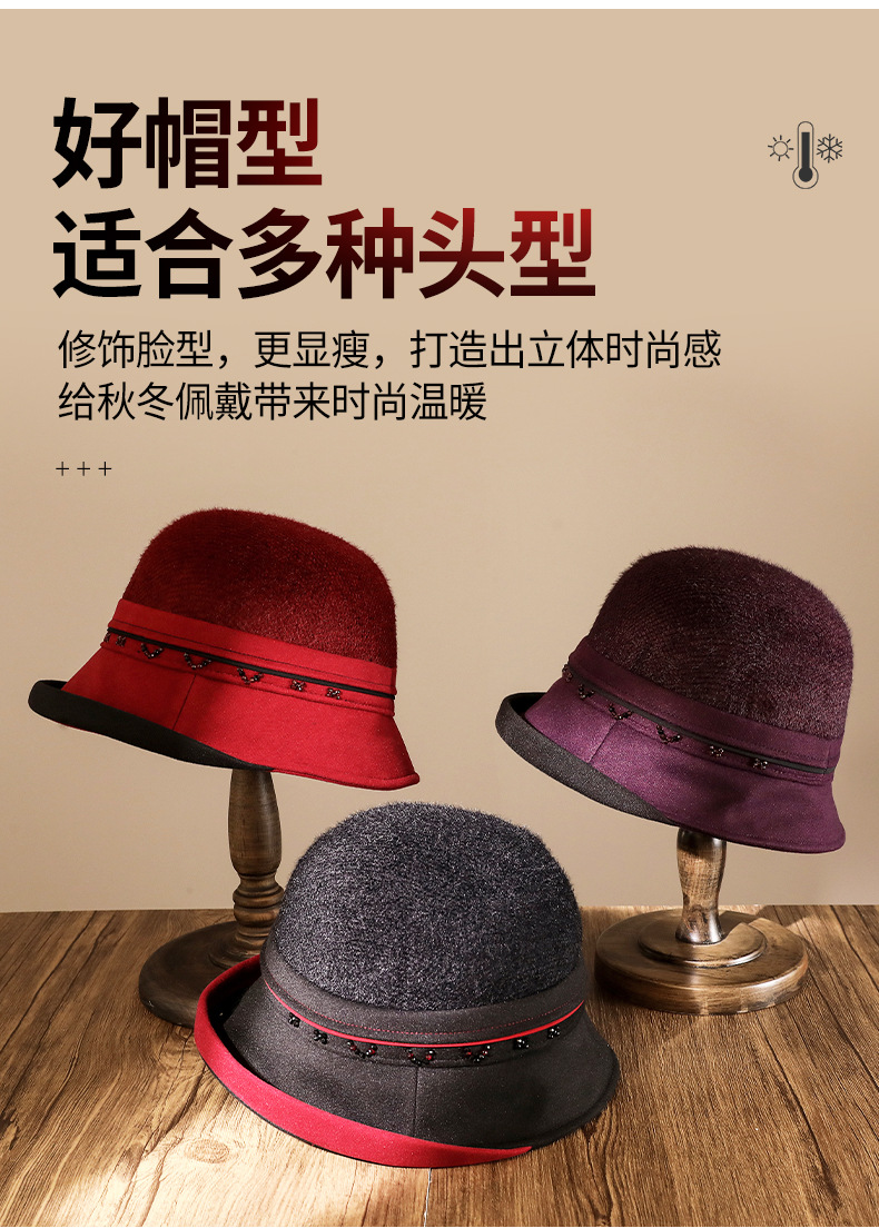 秋冬季中老年女士妈妈帽子加厚礼帽老太太奶奶保暖渔夫帽卷檐盆帽详情7