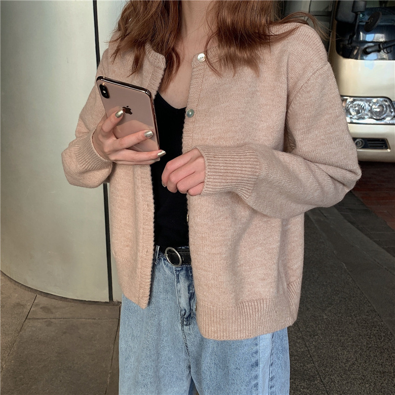 秋冬2021新款韩版宽松百搭毛衣外套女外搭短款针织开衫内搭上衣潮详情24