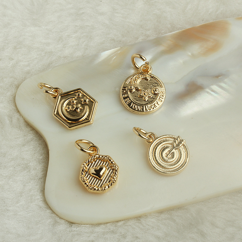 14k gold-plated color-preserving star and moon pendant diy handcrafted jewelry accessory, golden heart hitting the bullseye pendant pic 5