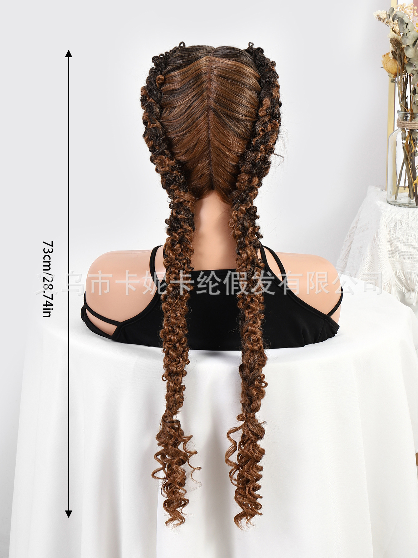 新款爆俩股俩色相间辫子款高温丝前蕾丝头套360 lace wigs vendor详情15