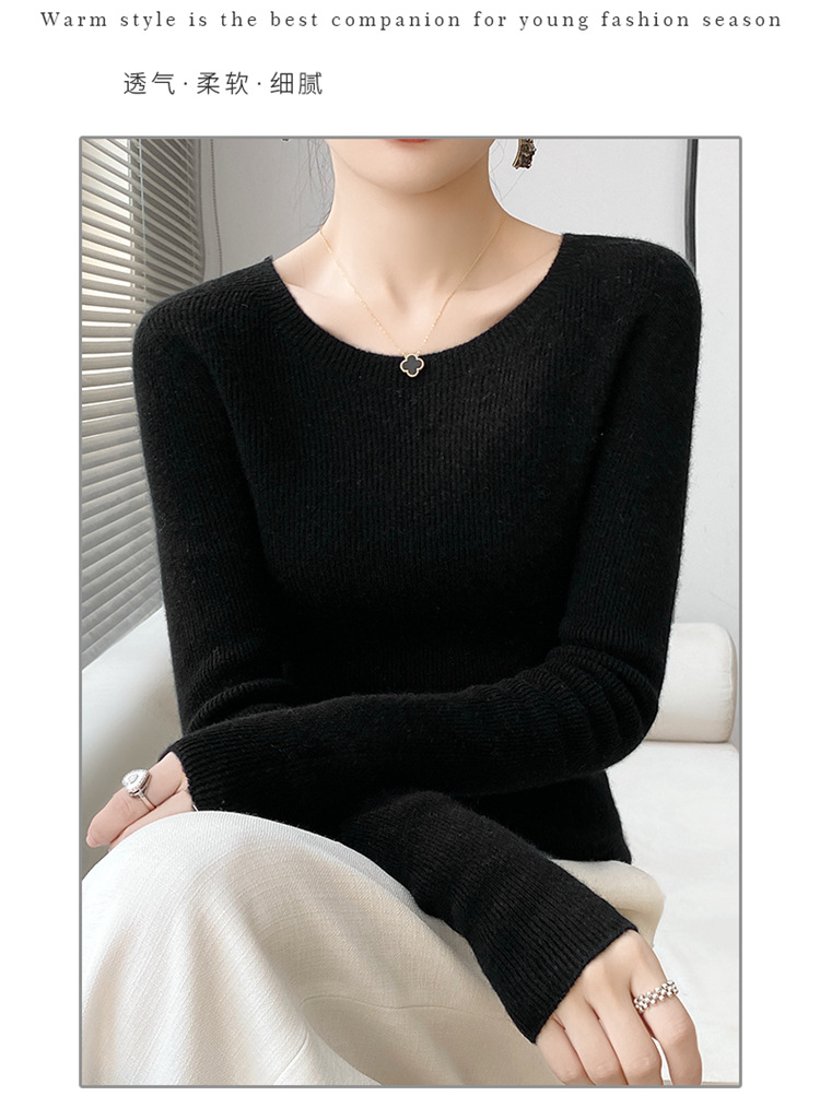A seamless 100 pure wool sweater for women with a V-neck, slimming and form-fitting look. Pair it with a cashmere base knitted sweater for winter pic 32