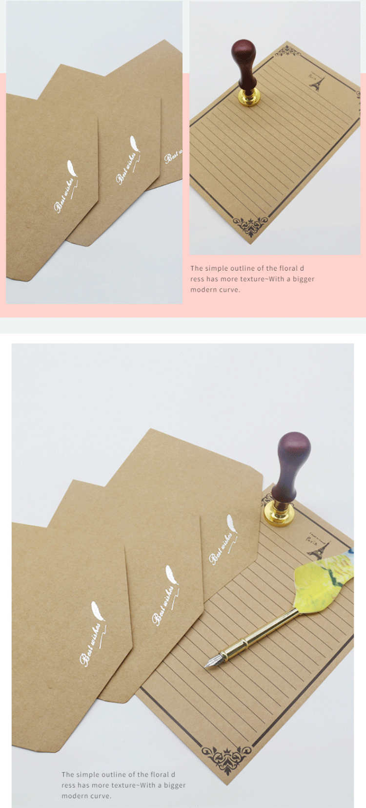 信纸信封套装复古风创意烫金牛皮咖啡色 可定 制单线双线logo写信详情5