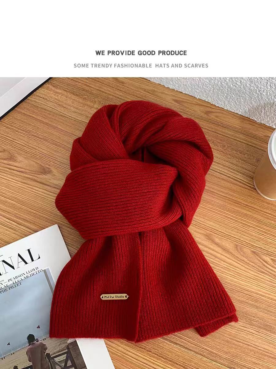 围巾女冬季2024新款毛线针织纯色小围巾潮韩系加厚保暖百搭长围脖详情9