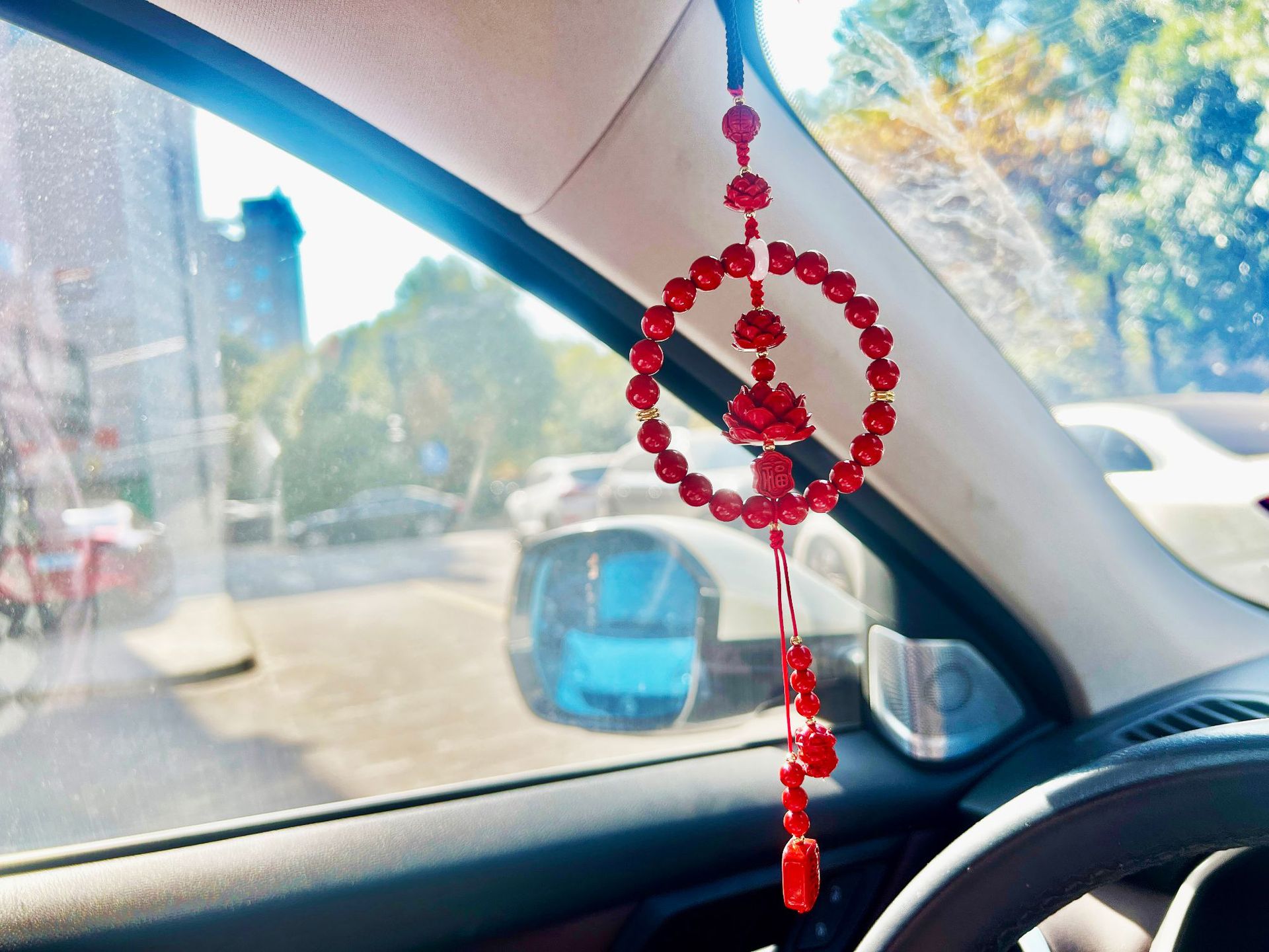 Wholesale red sand car hangers, big steps, lotus flowers, peace, happiness, God of Wealth, car interior accessories, 2023 national trend accessories pic 4
