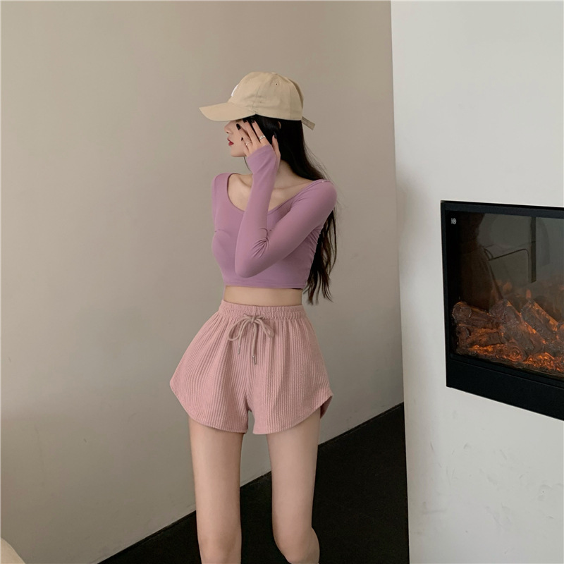 2022网红健身跑步短裤女夏薄款宽松休闲大码阔腿高腰a字运动热裤详情11