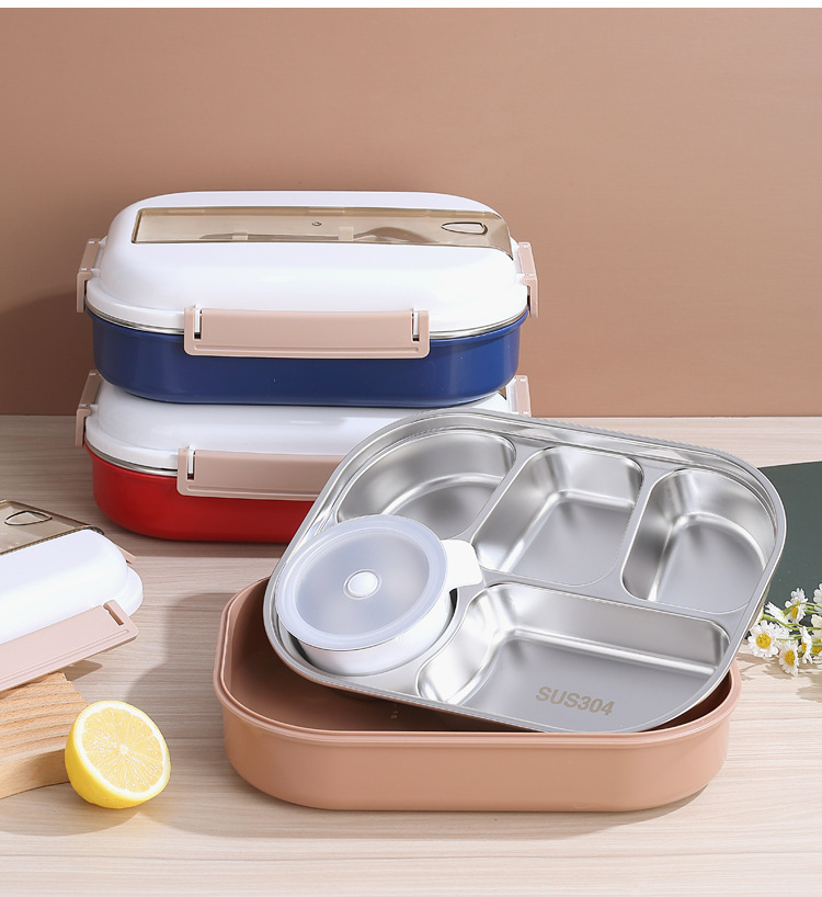304不锈钢饭盒学生女5格大号保温便当盒大容量上班男餐盘便携餐盒详情17