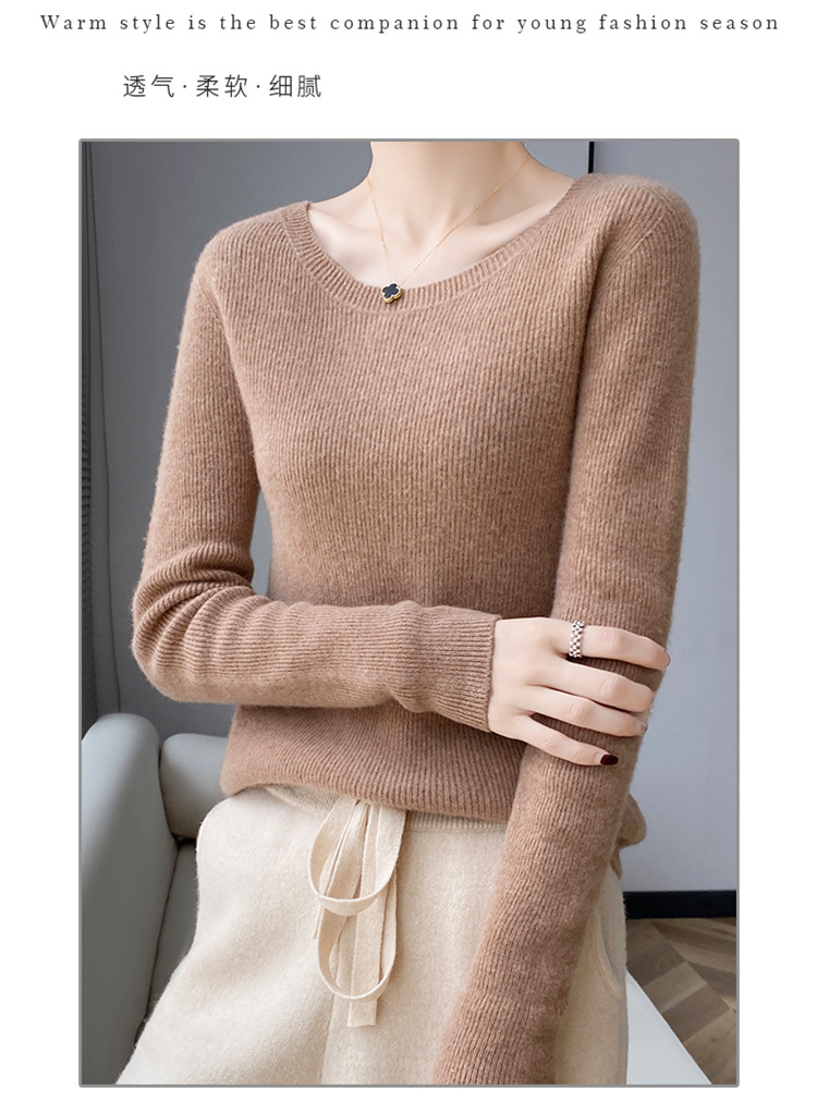 A seamless 100 pure wool sweater for women with a V-neck, slimming and form-fitting look. Pair it with a cashmere base knitted sweater for winter pic 24
