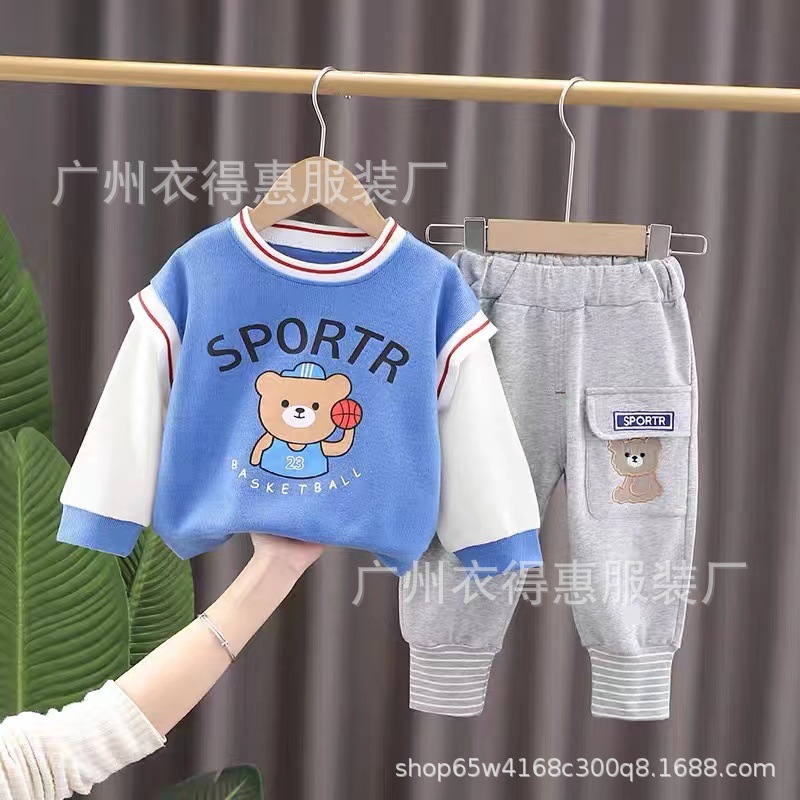 Otoño invierno 2022 nuevo medio niño cuello redondo sudaderas dos piezas tendencia niños deportes sudaderas sudaderas venta al por mayor pic 8