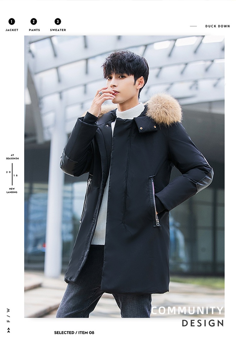New winter thickened hooded slimming mid-sized down jacket for men, Korean youth fashion with a large fur collar, sent out 1780 pic 3