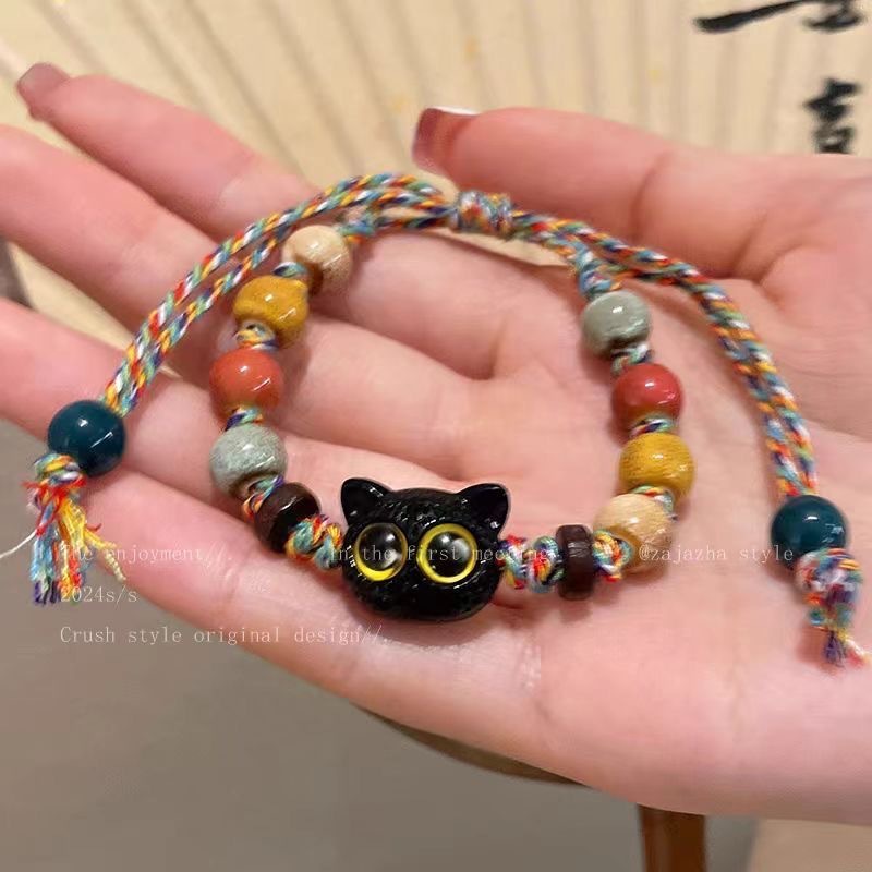Skull cat ceramic woven bracelet, a niche design, sweet and cool Chinese style, colorful and fashionable, with a unique personality pic 8