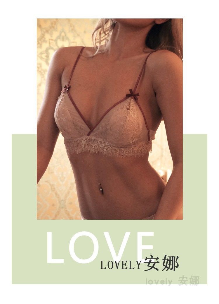 新款法式文胸薄款透气内衣套装学生小胸蕾丝睫毛花边三角杯文胸详情2