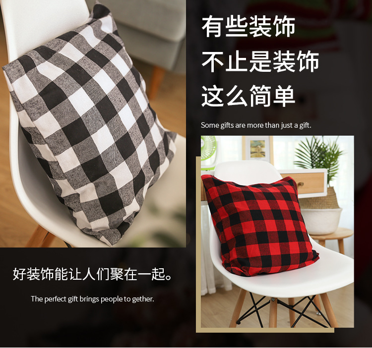 新款圣诞节装饰品红黑格子布抱枕套外贸格子抱枕套方形枕头罩详情7