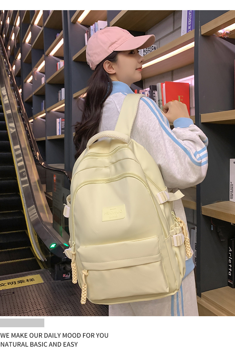 纯色休闲双肩包小学生女初高中书包简约时尚百搭大容量大学生背包详情8