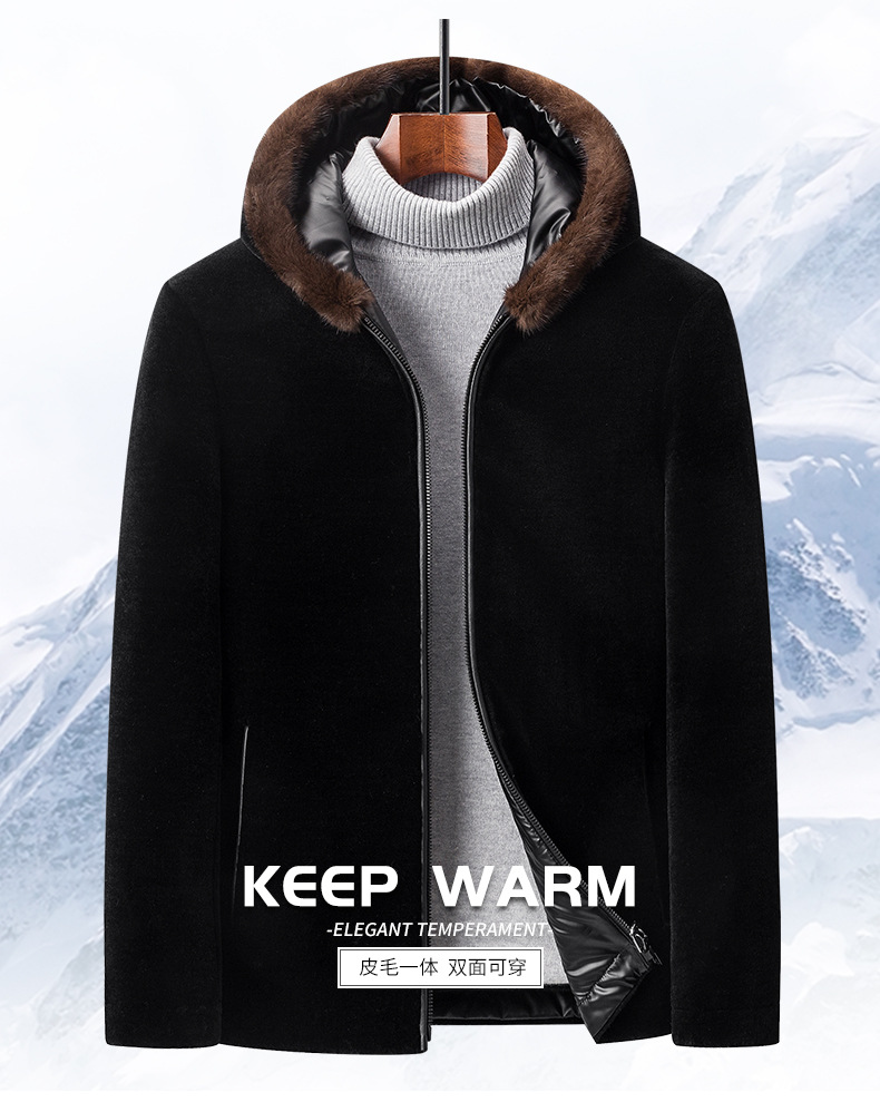 2023冬新款男士羊剪绒外套 双面羽绒内胆连帽夹克 一件代发AM8932详情1