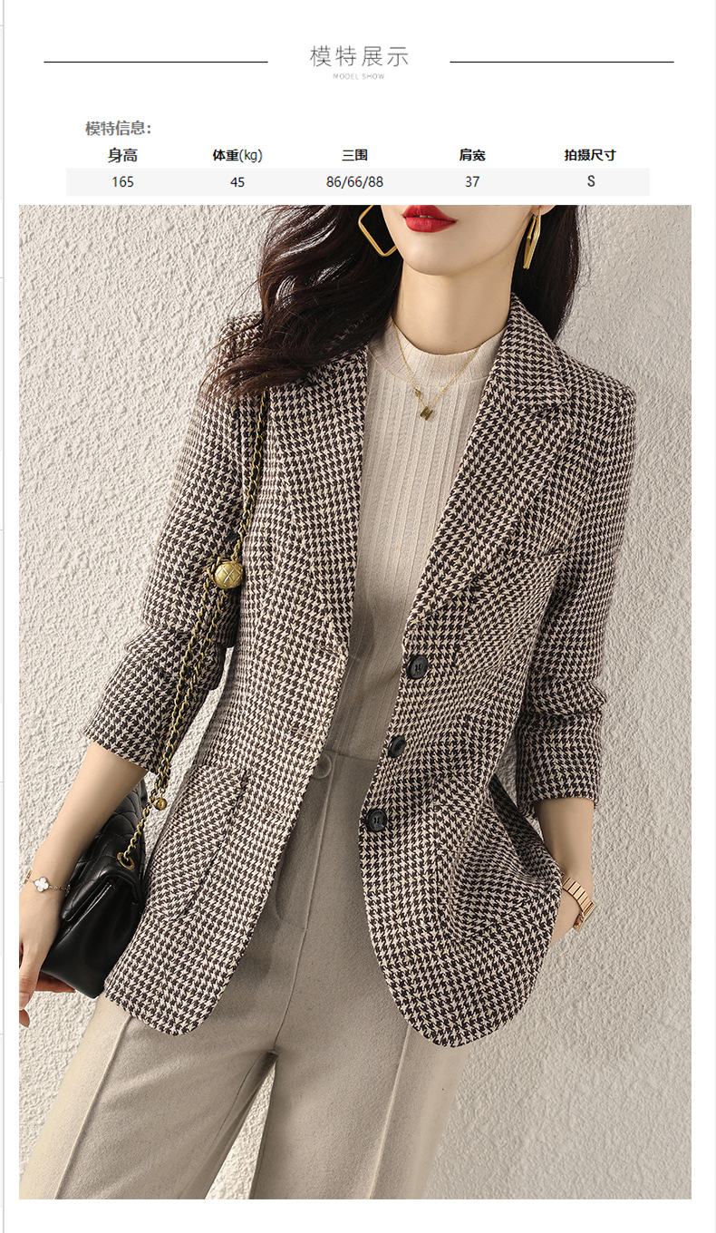 Early autumn Japanese-style checkered mid-length coat for women, slimming and fashionable checkered suit, three-pocket small suit for women pic 20