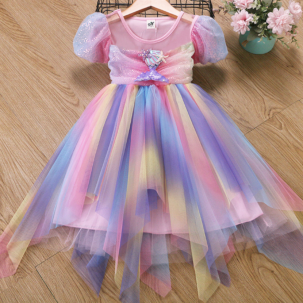 纯棉跨境女童连衣裙独角兽童裙女宝宝蓬蓬裙发光美人鱼公主裙代发详情5