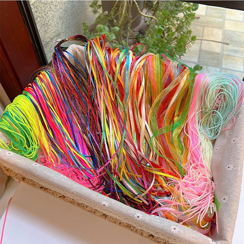 女童加粗银丝闪粉彩绳闪亮七彩渐变编发绳舞台表演彩虹色甜酷发饰详情9