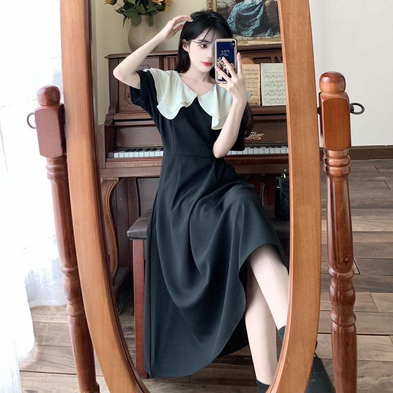 胖MM大码夏新款文艺复古小清新法式荷叶领收腰系带连衣裙短袖显瘦详情23