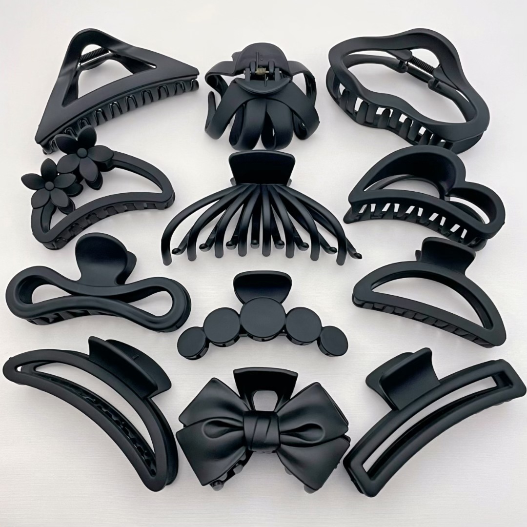 黑色橡皮漆磨砂抓夹 高级感MIN高马尾鲨鱼夹发饰后脑勺女发夹头饰详情7