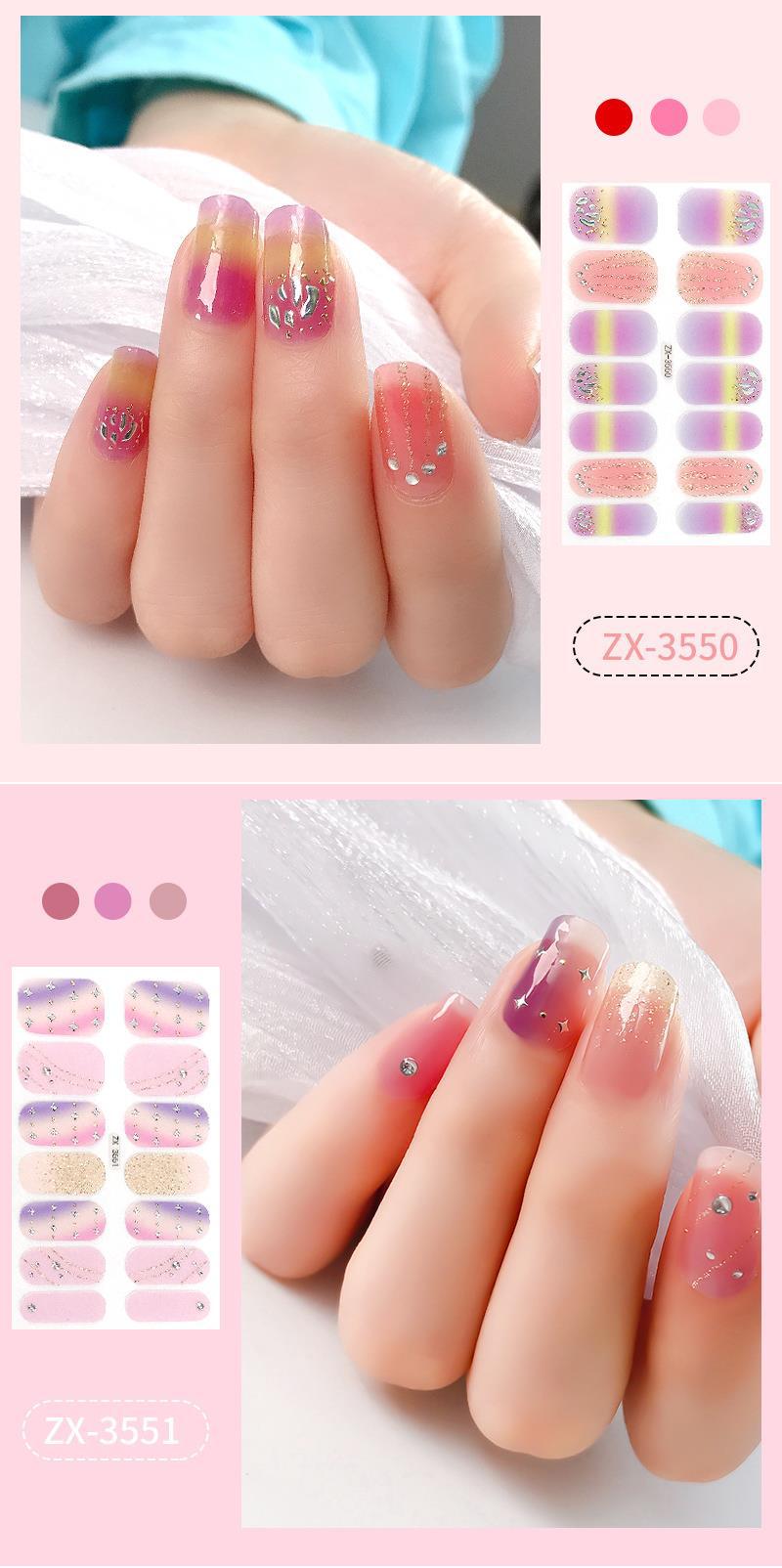 Zhengxiang Nail Stickers Summer New 14-piece 3D gold-embossed nail stickers, Queen style Korean nail stickers with colorful diamonds, full stickers pic 2