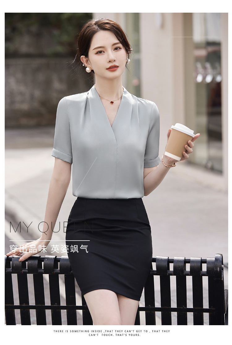 V短袖衬衫接待珠宝店会美容师女职业装套装夏季衬衣工作制服前台详情18