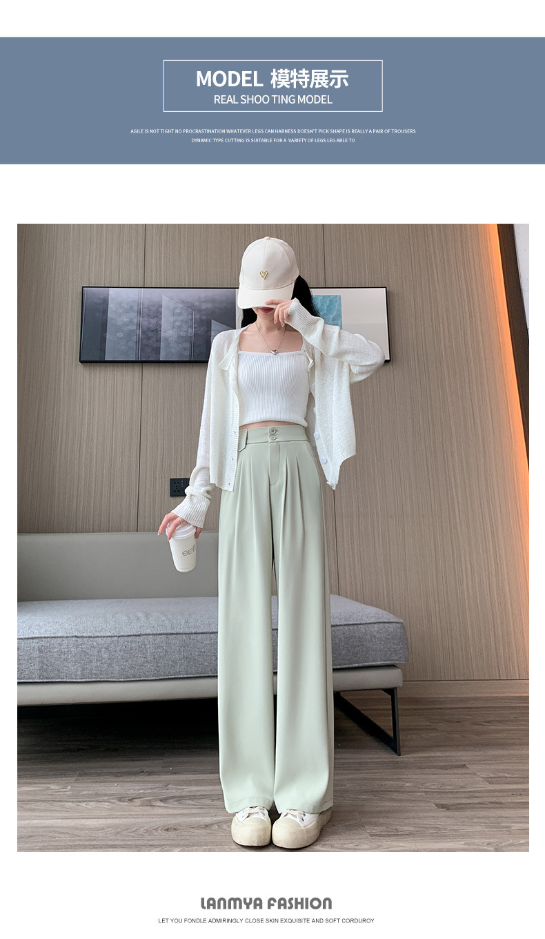 王奕婷同款西装阔腿裤女春秋夏显瘦垂感梨形身材双扣休闲直筒拖地详情13