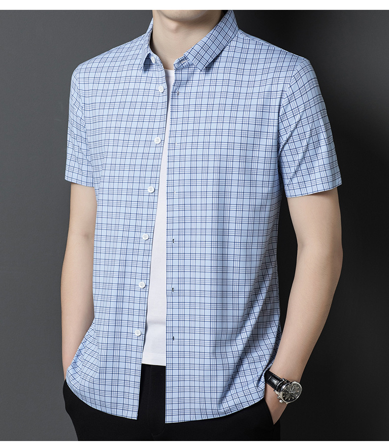 Una pieza de reemplazo de cabello hombre de mediana edad camisa de manga corta verano 2024 nueva camiseta sin plancha casual media manga top hombre ropa de hombre pic 8