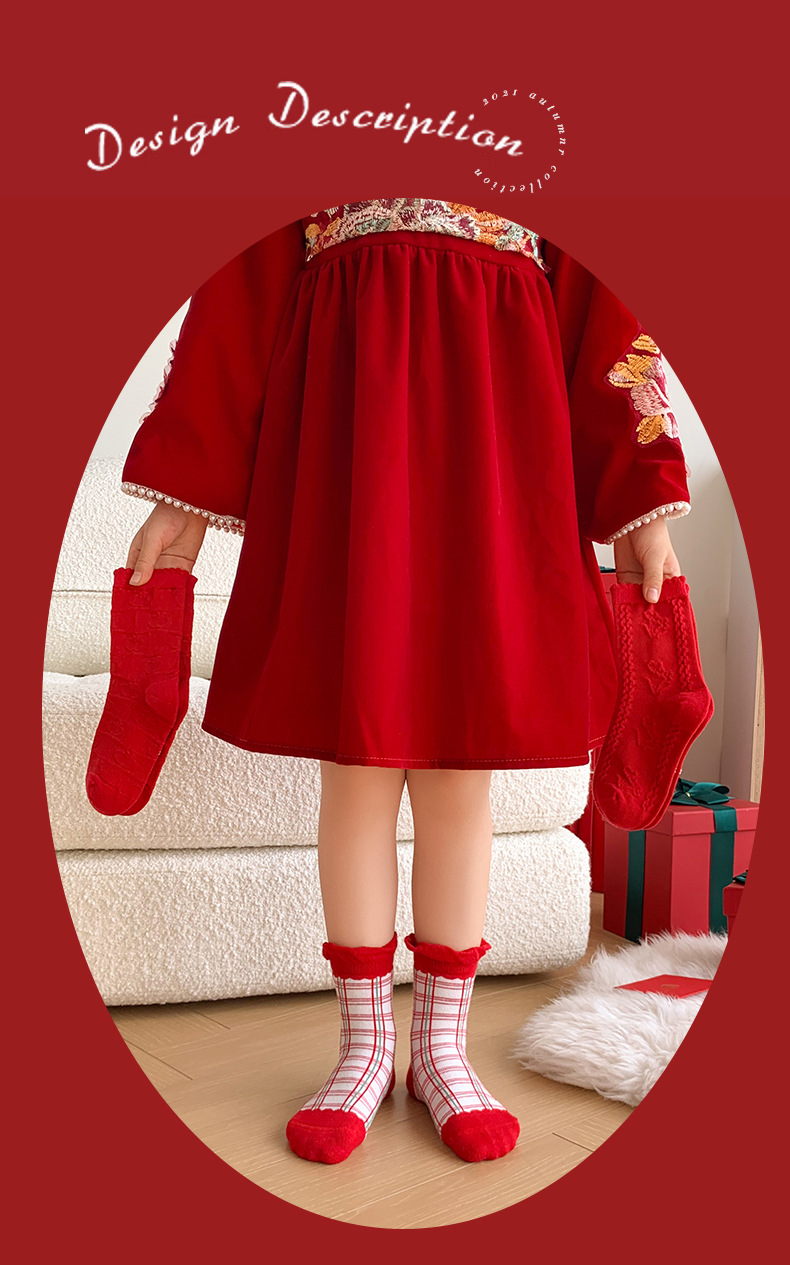 新年秋冬儿童大红袜子女平安熊红色喜庆中大童男女儿童中筒袜批发详情19