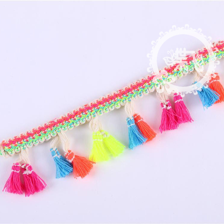 民族风蜈蚣边彩色流苏扫把花边DIY帽子围巾窗帘服装辅料花边现货织带详情15