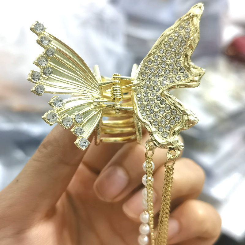 新款金属发夹蝴蝶流苏抓夹后脑勺小号头饰气质清新发饰时尚百搭                               详情3