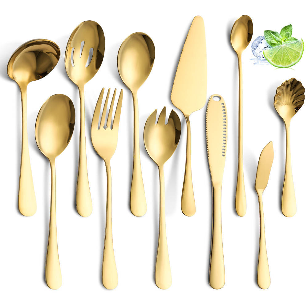 Amazon Public Services stainless steel food tongs, mirror-polished gold-plated black steak tongs, semi-round bread tongs pic 2