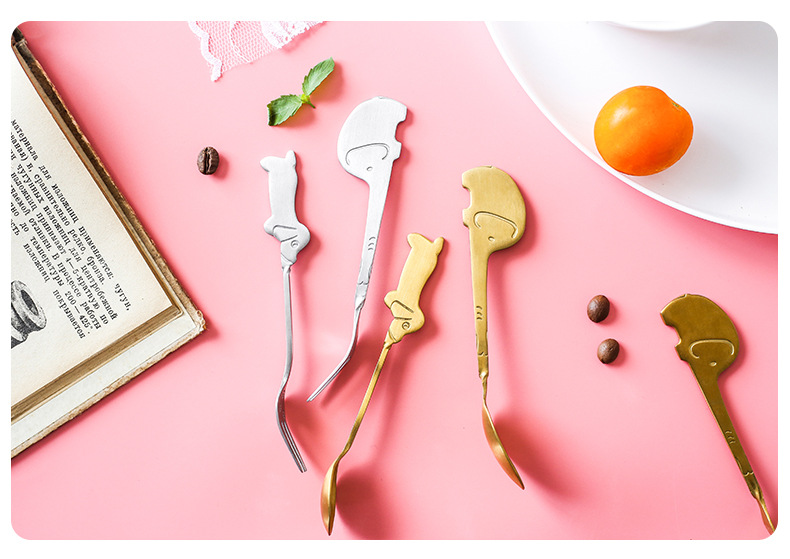 Stainless steel cartoon fruit spoon and fork, afternoon tea dessert cake spoon, animal-shaped tableware fork and spoon, creative tableware, decorative spoon, stainless steel dessert spoon, ice cream spoon, Popsicle spoon, spoon, dinner spoon pic 8