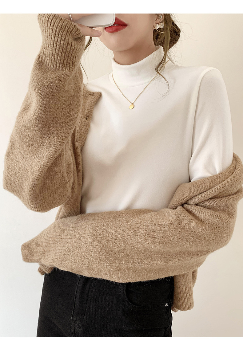 A German velvet semi-high-neck white base layer for women, paired with a stylish, thickened, brushed, and form-fitting mid-neck base layer for autumn and winter pic 39