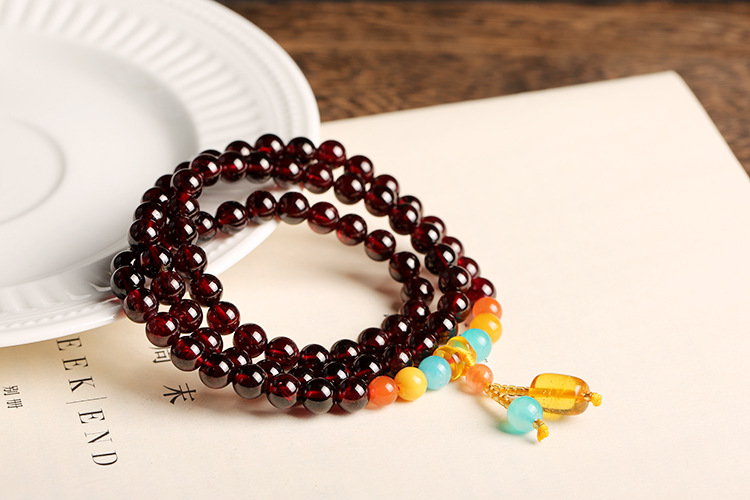 7A natural garnet wine red bracelet, 7mm with three loops, natural amber South red DIY bracelet, one piece consignment pic 4