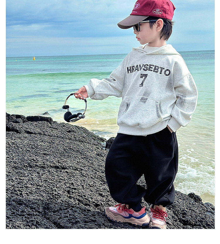 童话记忆2024秋季新款童装儿童韩版百搭手绘字母卫衣男童连帽衫潮详情20