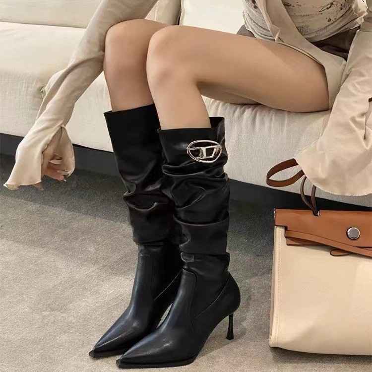 欧美风不过膝骑士靴女2024新款套高筒马丁靴秋冬季大衣穿高跟皮靴详情2