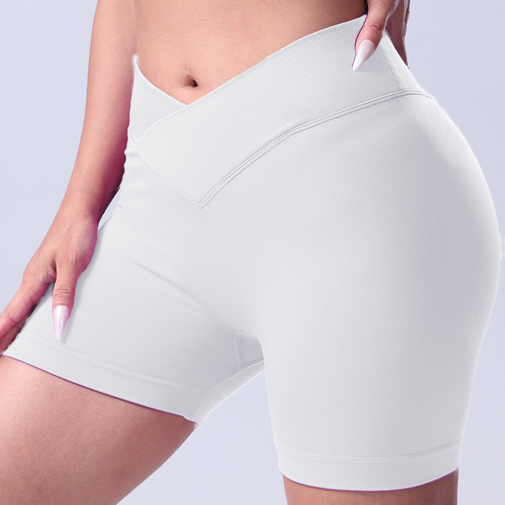 跨境无缝针织交叉腰短裤蜜桃提臀运动速干透气短裤三分裤瑜伽裤详情9