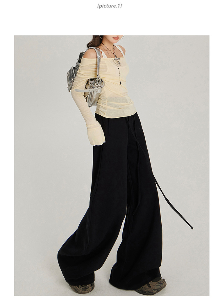 慵懒风抽绳松紧腰宽松阔腿休闲裤女2024秋冬新款高腰百搭直筒裤子详情20