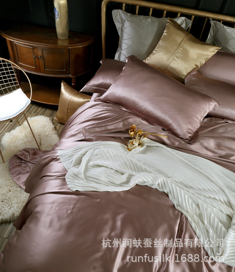 Heavyweight 25mm 100% mulberry silk bedding, wedding silk four-piece set, silk quilt cover and bed sheet pic 23