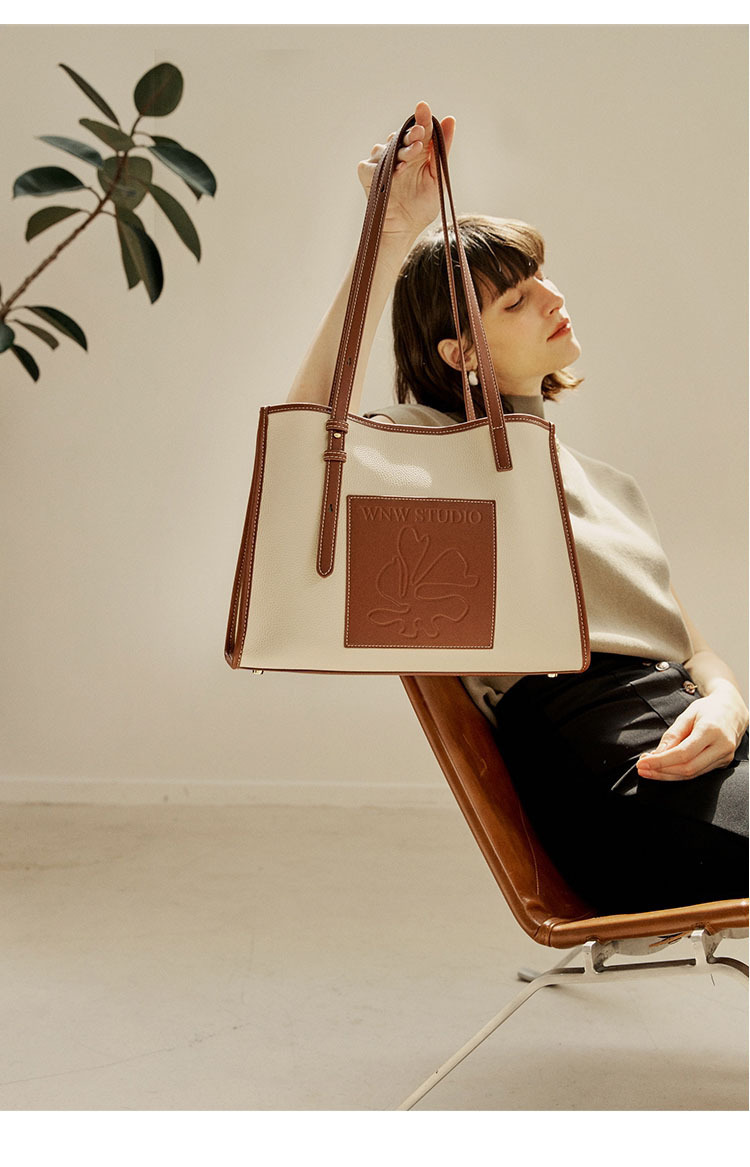 广州真皮女包大容量新款包包女小众单肩包秋冬托特包牛皮斜挎大包详情1