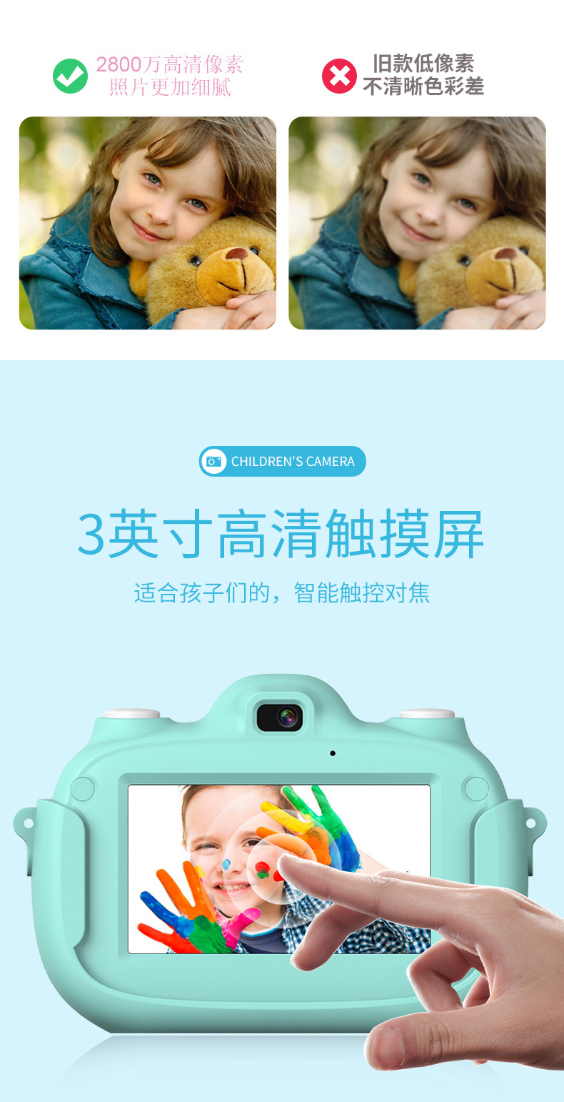 新款触摸屏Wifi儿童相机卡通迷你小单反2800W双镜头儿童数码相机详情3